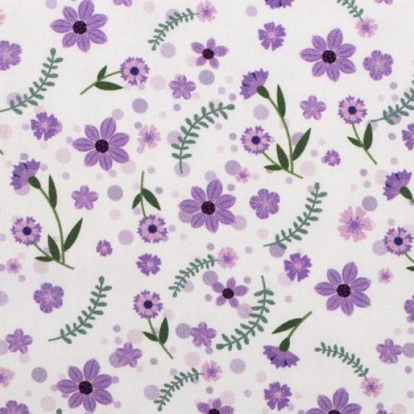 Baumwolldruck kleine Blumen Lila/Weiß